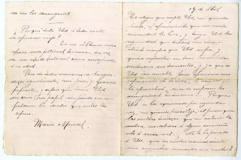 [Carta] [1914] abril 14, Santiago, Chile [a] Julio Munizaga  [manuscrito] María Monvel.