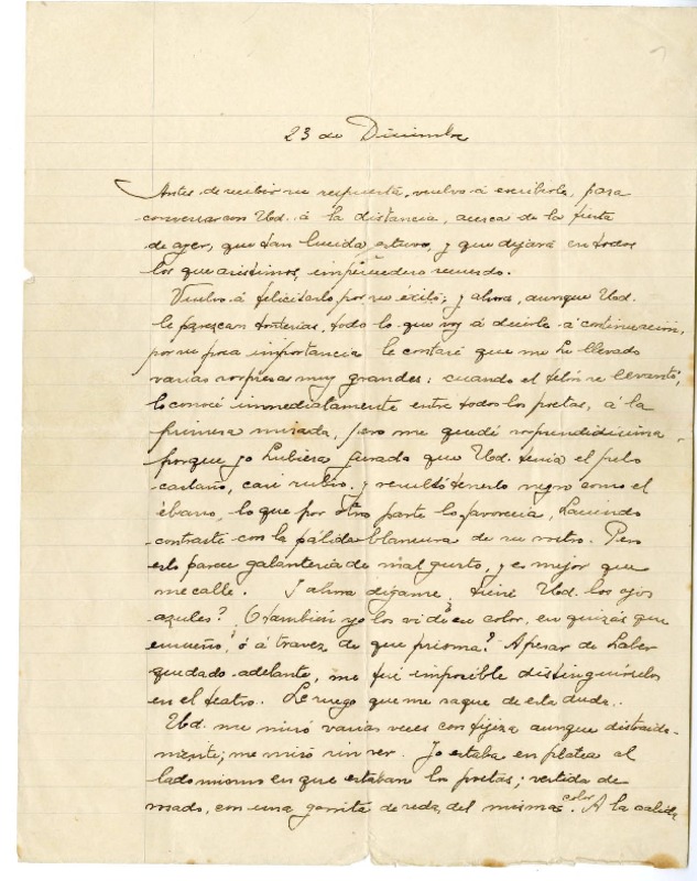 [Carta] [1914] diciembre 23, Santiago, Chile [a] Julio Munizaga  [manuscrito] María Monvel.
