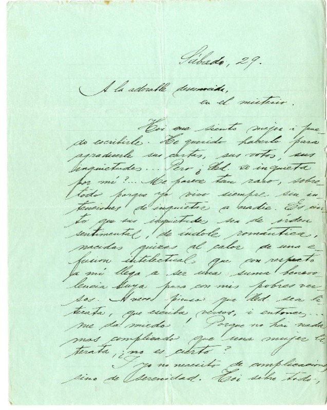[Carta] [1914] sábado 29, Santiago, Chile [a] María Monvel  [manuscrito] Julio Munizaga Ossandón.