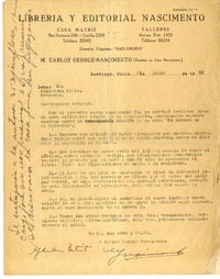 [Carta] 1951 julio 17, Santiago, Chile [a] Magdalena Petit  [manuscrito] Carlos George Nascimento.