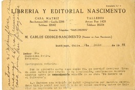 [Carta] 1951 julio 17, Santiago, Chile [a] Magdalena Petit  [manuscrito] Carlos George Nascimento.