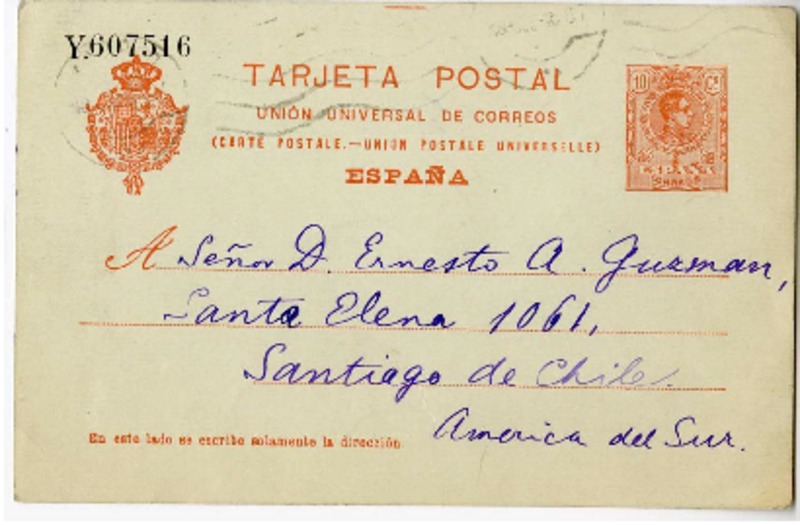 [Tarjeta] 1916 julio 18, Madrid, España [a] Ernesto A. Guzmán  [manuscrito] Max Nordau.