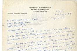 [Carta] 1963 agosto 2, Nueva York [a] Margaret Thomas Rudd  [manuscrito] Federico de Onis.