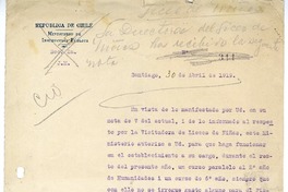 [Oficio] 1919 abril 30, Santiago, Chile [a] Liceo de Niñas de Temuco  [manuscrito] Luis Orrego Luco.