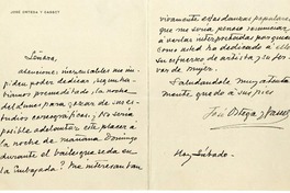 [Carta] [1950] Santiago, Chile [a] Camila Bari  [manuscrito] José Ortega y Gasset.
