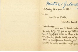 [Carta] 1933 junio 12, Santiago, Chile [a] Raúl Silva Castro  [manuscrito] Samuel Ossa Borne.