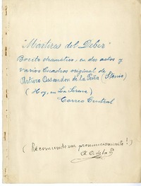 Mártires del deber  [manuscrito] Arturo Ossandón de la Peña.