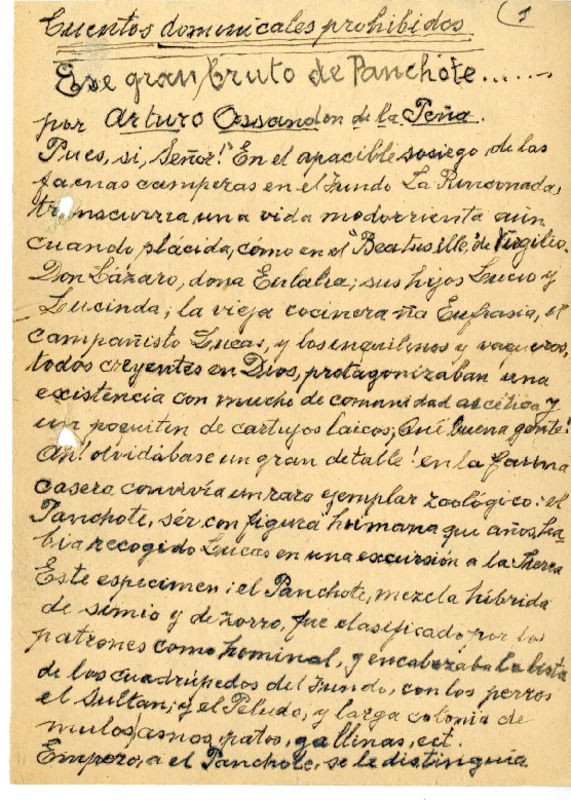 Cuentos dominicales prohibidos  [manuscrito] Arturo Ossandón de la Peña.