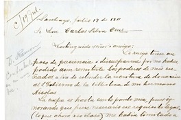 [Carta] 1911 julio 17, Santiago, Chile [a] Carlos Silva Cruz  [manuscrito] Senén Palacios.