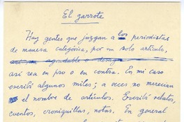 El garrote  [manuscrito] Joaquín Edwards Bello.