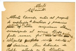 Alberto Edwards  [manuscrito] Joaquín Edwards Bello.