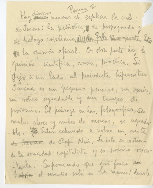 Pascua I  [manuscrito] Joaquín Edwards Bello.