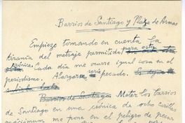 Barrios de Santiago y Plaza de Armas  [manuscrito] Joaquín Edwards Bello.