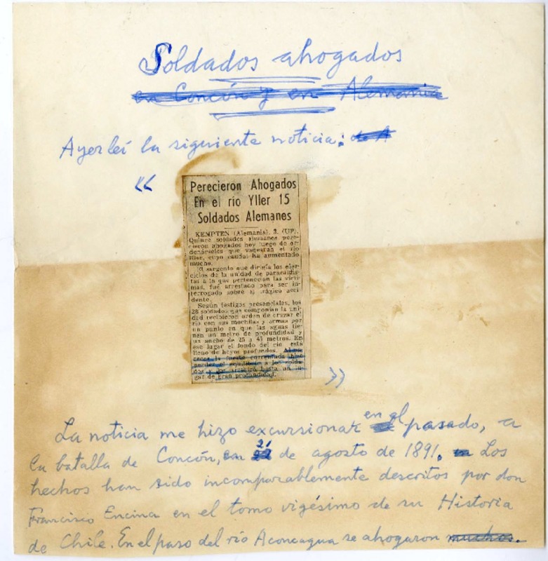 Soldados ahogados  [manuscrito] Joaquín Edwards Bello.
