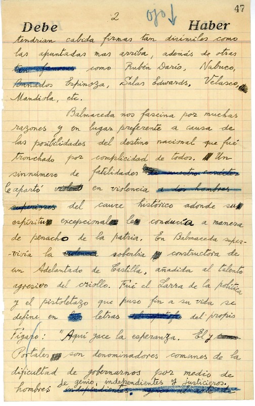 [Balmaceda]  [manuscrito] Joaquín Edwards Bello.
