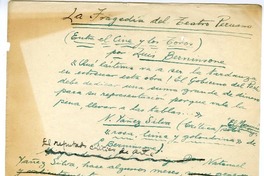 La tragedia del teatro peruano  [manuscrito] Luis Berninsone.