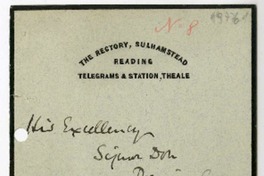 [Tarjeta] 1906 junio 20, Sulhamstead, Inglaterra [al] Sr. Domingo Gana  [manuscrito] Alfred Shepherd.