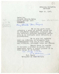 [Carta] 1967 mayo 10, Santiago, Chile [a] Joaquín Edwards Bello  [manuscrito] F. C. Mason.