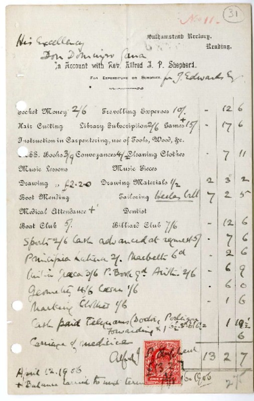 [Carta] 1906 abril 12, Sulhamstead, Inglaterra [al] Sr. Domingo Gana  [manuscrito] Alfred Shepherd.
