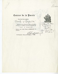 [Tarjeta] 1980 Pascua de Negros, Antofagasta, Chile [a] Oreste Plath  [manuscrito] Andrés Sabella.