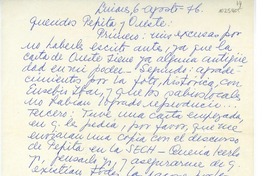[Carta] 1976 agosto 6, Linares, Chile [a] Oreste Plath  [manuscrito] Emma Jauch.