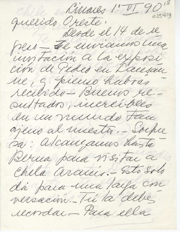 [Carta] 1990 junio 1, Linares, Chile [a] Oreste Plath  [manuscrito] Emma Jauch.