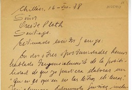 [Carta] 1978 agosto 16, Chillán, Chile [a] Oreste Plath  [manuscrito] Sergio Hernández.
