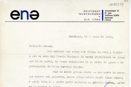 [Carta] 1980 mayo 12, Santiago, Chile [a] Oreste Plath  [manuscrito] Orlando Cabrera Leyva.