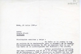 [Carta] 1982 julio 20, Tomé, Chile [a] Oreste Plath  [manuscrito] Matías Cardal.
