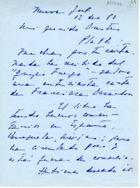 [Carta] 1988 diciembre 12, Nueva York [a] Oreste Plath  [manuscrito] Humberto Díaz Casanueva.