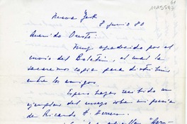 [Carta] 1980 junio 8, New York [a] Oreste Plath  [manuscrito] Humberto Díaz Casanueva.