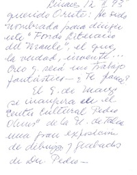 [Carta] 1993 febrero 12, Linares, Chile [a] Oreste Plath  [manuscrito] Emma Jauch.