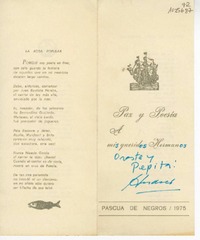 [Tarjeta] 1975, Pascua de Negros, Antofagasta, Chile [a] Oreste Plath  [manuscrito] Andrés Sabella.