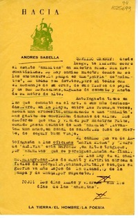 [Carta] 1970, Antofagasta, Chile [a] Oreste Plath  [manuscrito] Andrés Sabella.