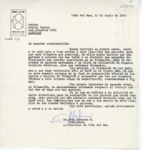 [Carta] 1963 junio 12, Viña del Mar, Chile [a] Pepita Turina, Santiago, [Chile]  [manuscrito] Aldo Francia.