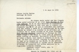 [Carta] 1954 mayo 5, [California] [a] Pepita Turina, Santiago de Chile  [manuscrito] Fernando Alegría.