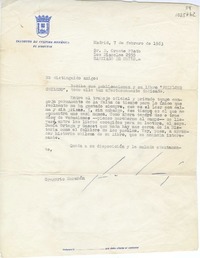 [Carta] 1963 febrero 7, Madrid, España [a] Oreste Plath, Santiago de Chile  [manuscrito] Gregorio Marañón Moya.