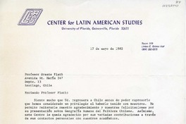 [Carta] 1982 mayo 17, Florida [a] Oreste Plath, Santiago de Chile  [manuscrito] Helen Safa.