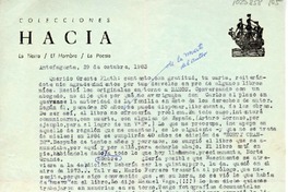 [Carta] 1983 octubre 29, Antofagasta, Chile [a] Oreste Plath  [manuscrito] Andrés Sabella.