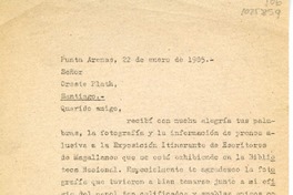 [Carta] 1985 enero 22, Punta Arenas, Chile [a] Oreste Plath  [manuscrito] Marino Muñoz Lagos.