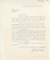 [Carta] 1981 abril 23, Punta Arenas, Chile [a] Oreste Plath, Santiago  [manuscrito] Eugenio Mimica Barassi.
