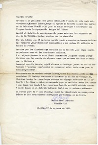 [Carta] 1980 octubre 17, Chillán, Chile [a] Oreste Plath, Santiago  [manuscrito] Carlos René Ibacache.