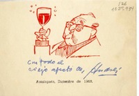 [Tarjeta] 1965 diciembre, Antofagasta, [Chile] [a] Oreste Plath  [manuscrito] Andrés Sabella.
