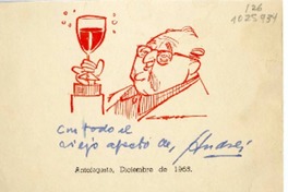 [Tarjeta] 1965 diciembre, Antofagasta, [Chile] [a] Oreste Plath  [manuscrito] Andrés Sabella.