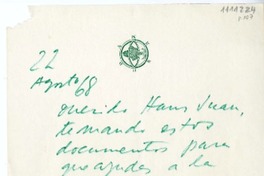 [Carta] 1968 agosto 22, Isla Negra, Chile [a] Hans Ehrmann  [manuscrito] Pablo Neruda.