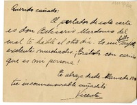 [Tarjeta] [cerca de 1939] [Santiago, Chile] [a su] Querido cuñado [Diego Dublé Urrutia]  [manuscrito] Vicente Huidobro.