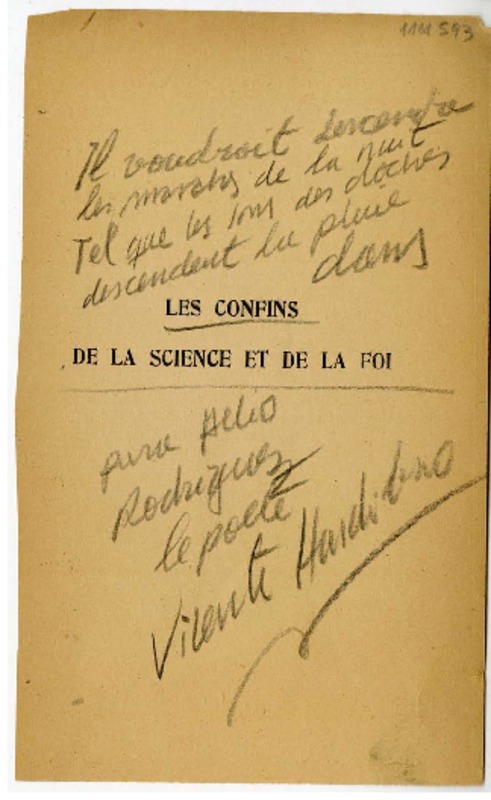 [Dedicatoria] [entre 1925 y 1927] [Paris, Francia] [a] Helio Rodríguez  [manuscrito] Vicente Huidobro.