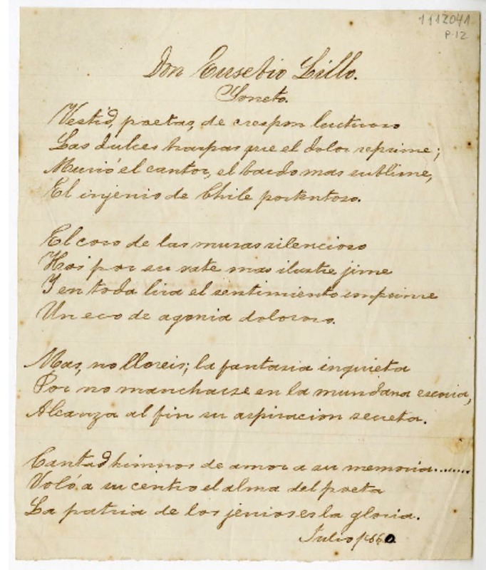 Soneto  [manuscrito] Eusebio Lillo