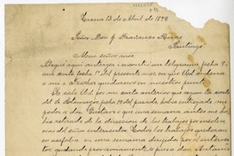 [Carta] 1879 abril 13, Tacna [a] [Juan] Francisco Rivas [Cruz]  [manuscrito] Eusebio Lillo.