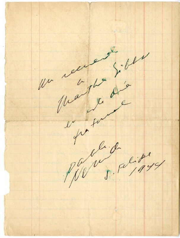 [Dedicatoria] 1944, San Felipe, Chile [a] Martha Silva  [manuscrito] Pablo Neruda.